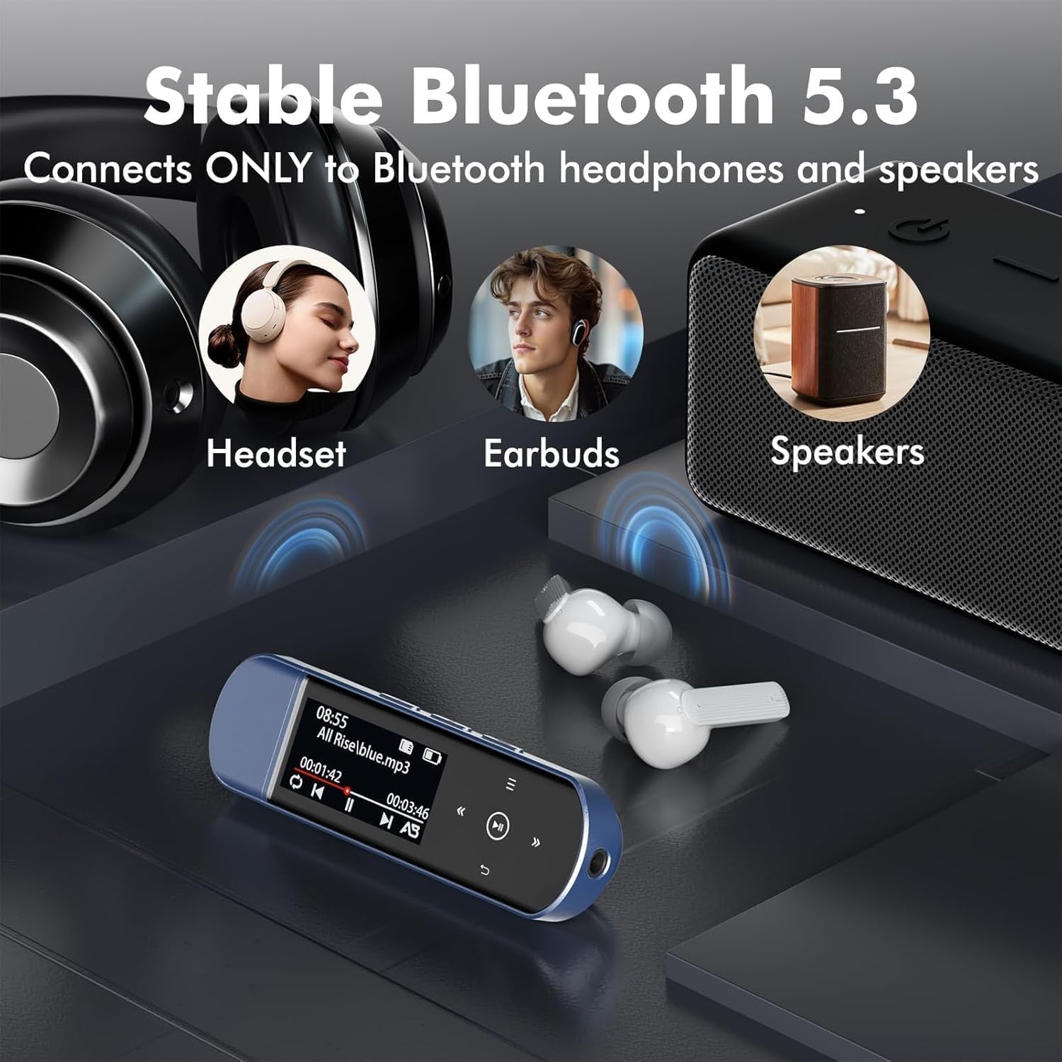 64GB MP3 Player Bluetooth 5.3 Clip Sports FM Radio