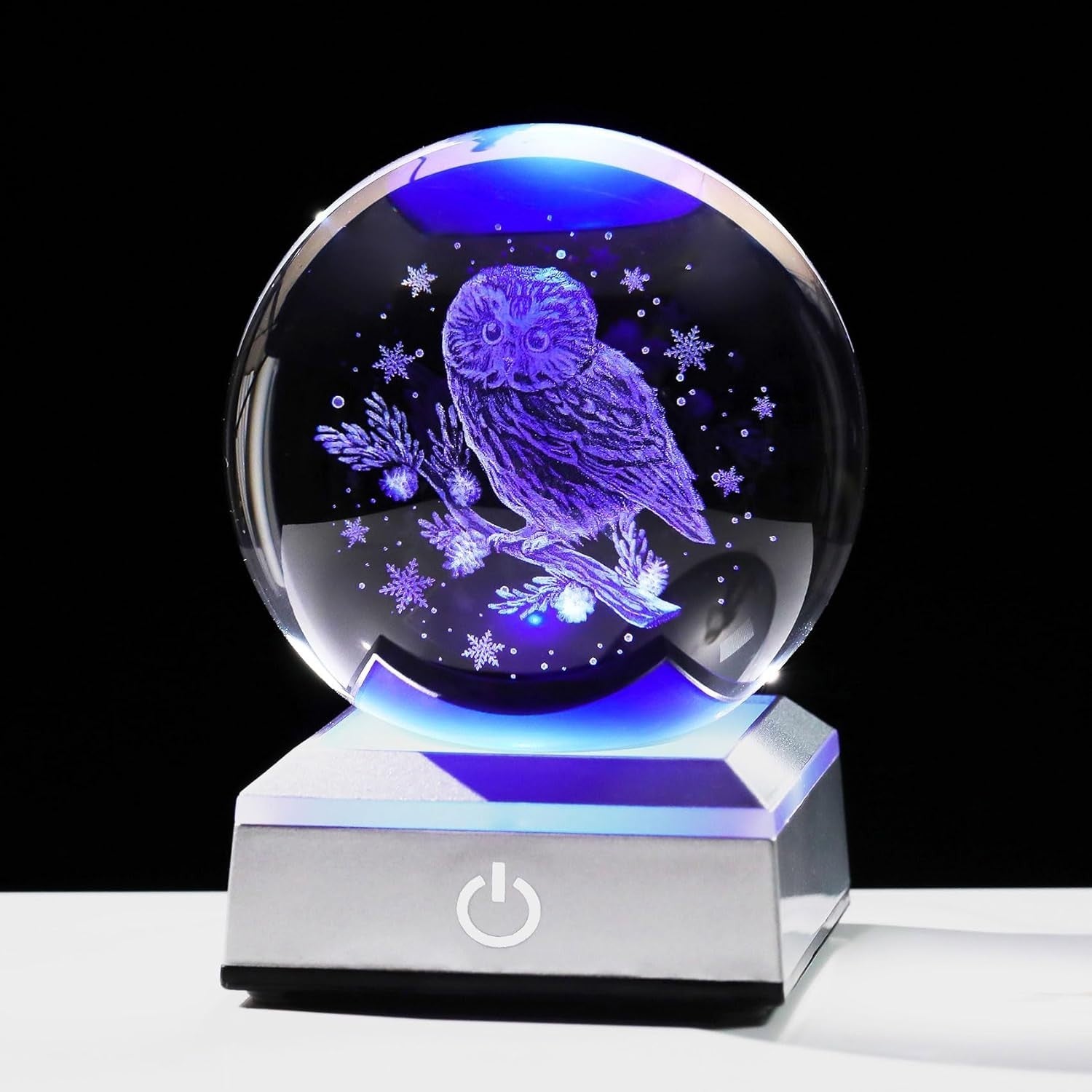 3D Crystal Owl Ball LED Light Sphere Ornament Gift Home Decor 8cm K9 Glass