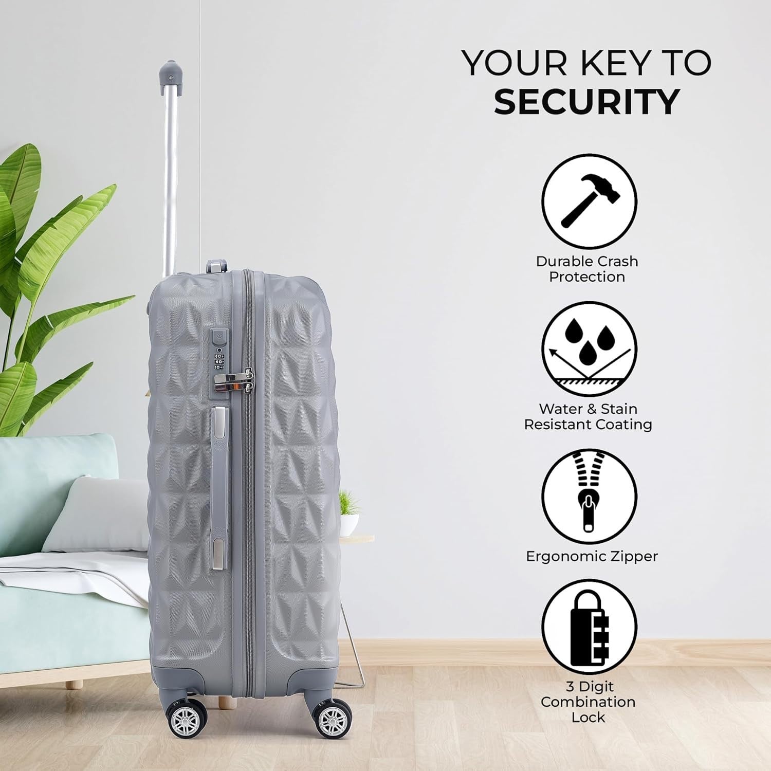 Silver Medium ABS Check In Suitcase 24 Inch Lightweight 4 Wheel Spinner