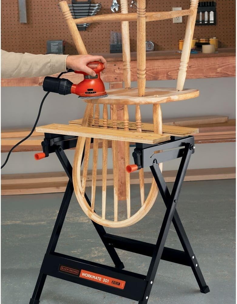 Folding Portable Workbench with Bamboo Top Clamp System Steel Frame Workmate