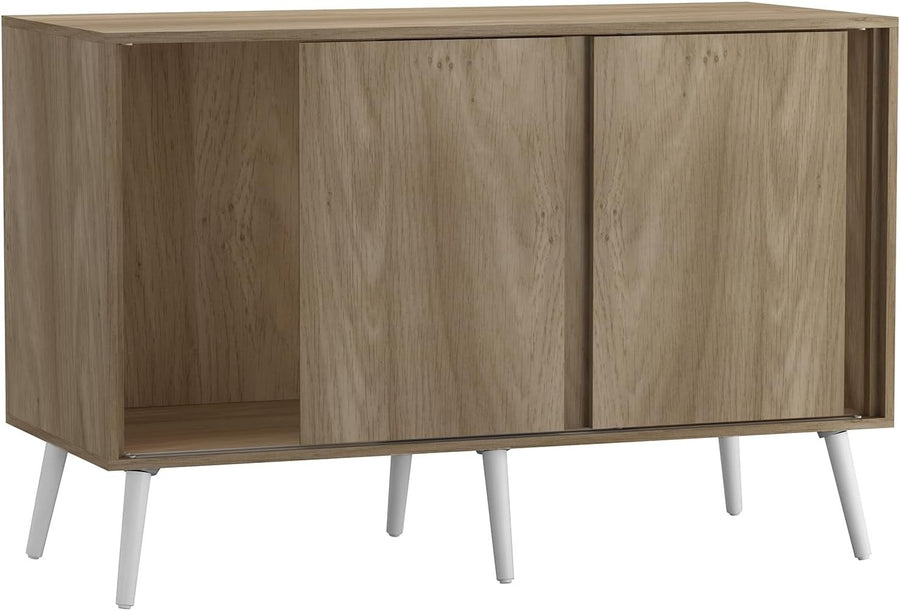 Oak Sideboard Cabinet Storage Unit Sliding Doors Modern Wooden Cupboard