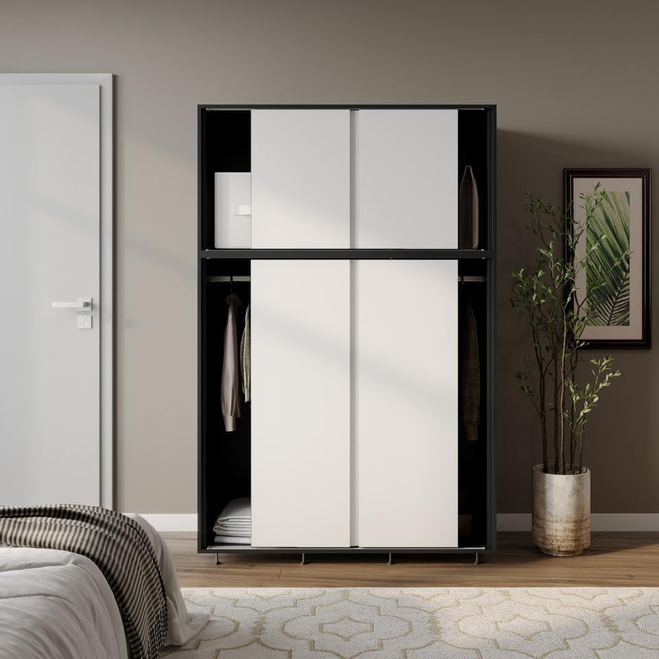 6-Door White Sliding Wardrobe with Adjustable Feet & Spacious Bedroom Storage