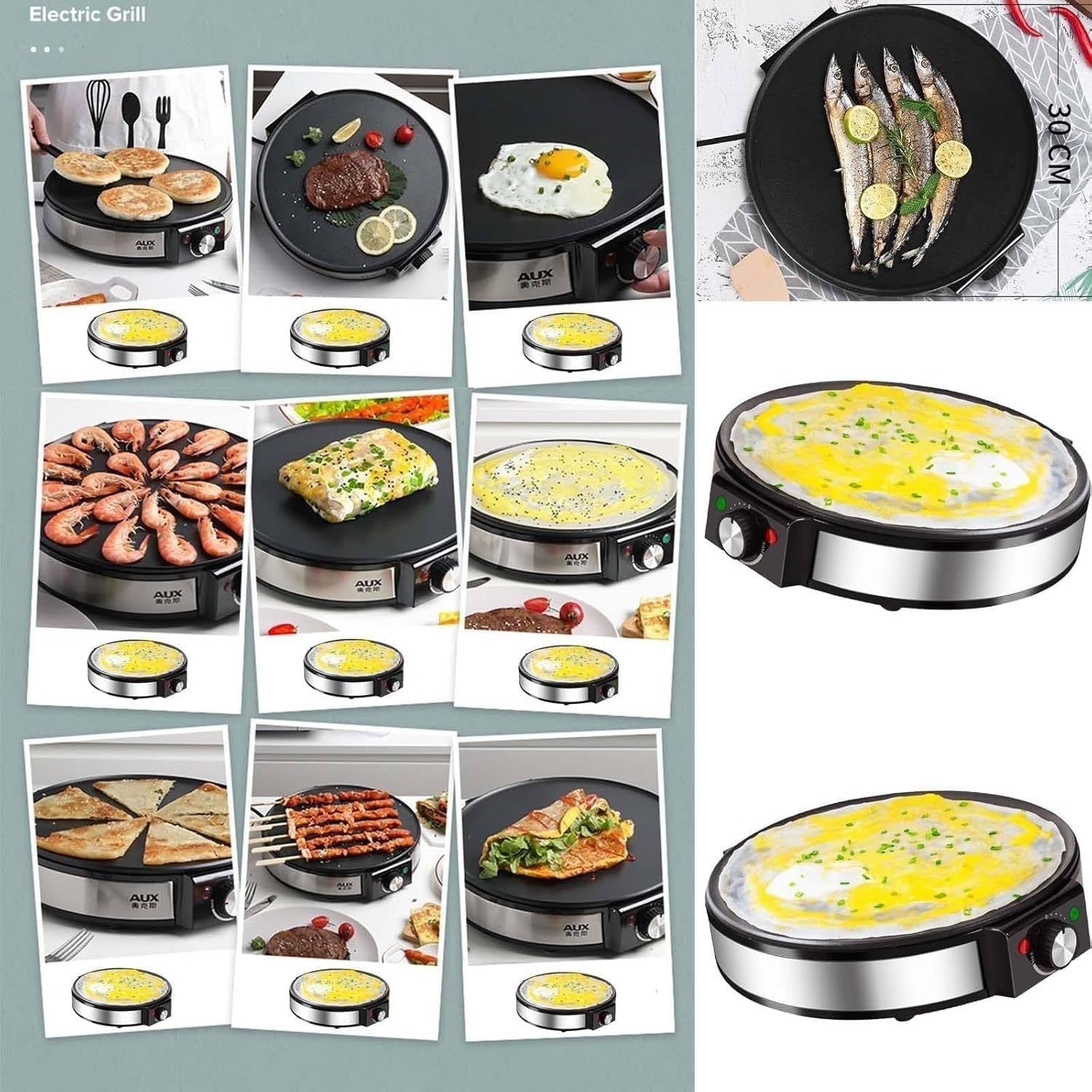1200W Electric Crepe & Pancake Maker 30cm Non-Stick Adjustable Temp