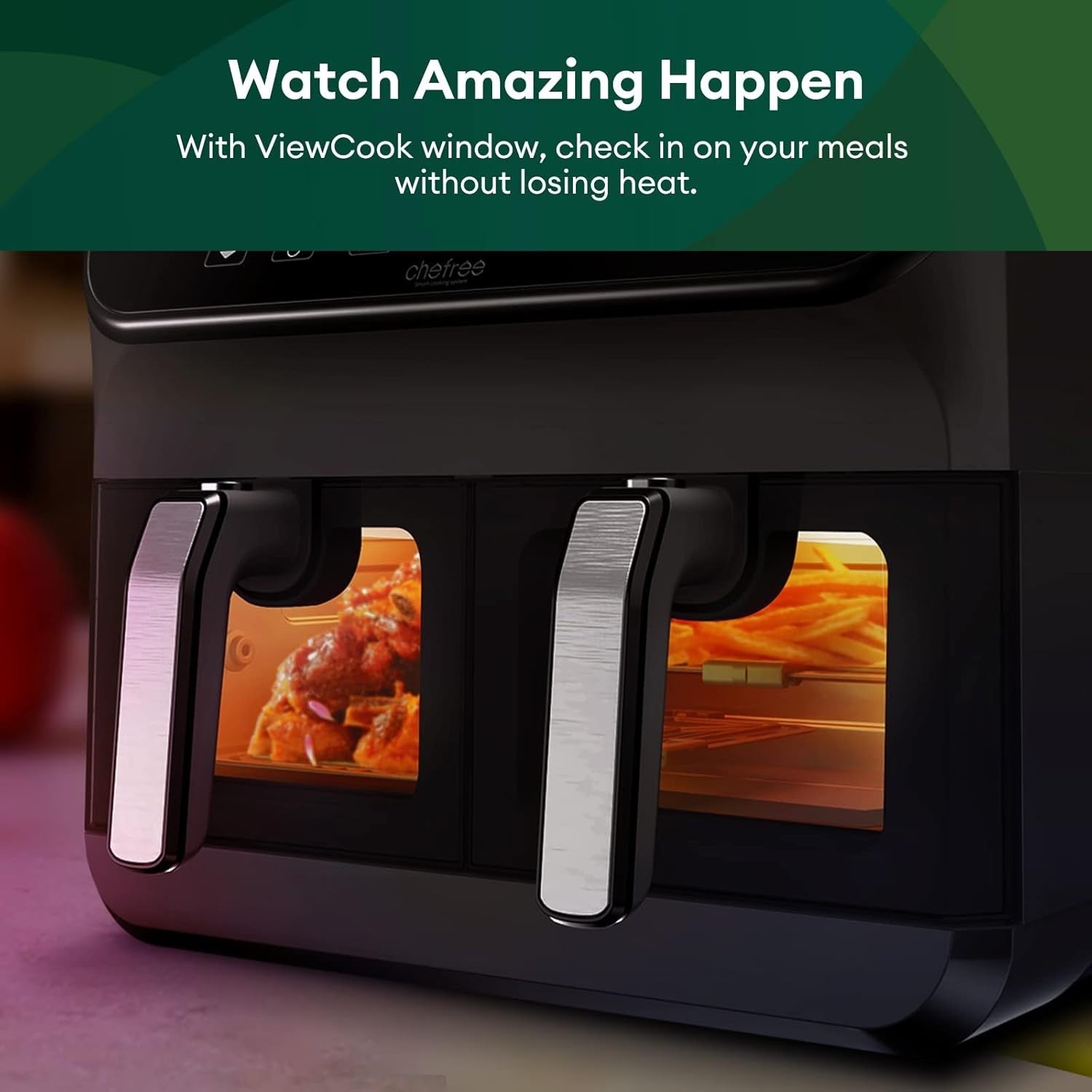 8L Dual Drawer Air Fryer with Viewing Windows  8-in-1 Touch Smart Cooker Low Fat