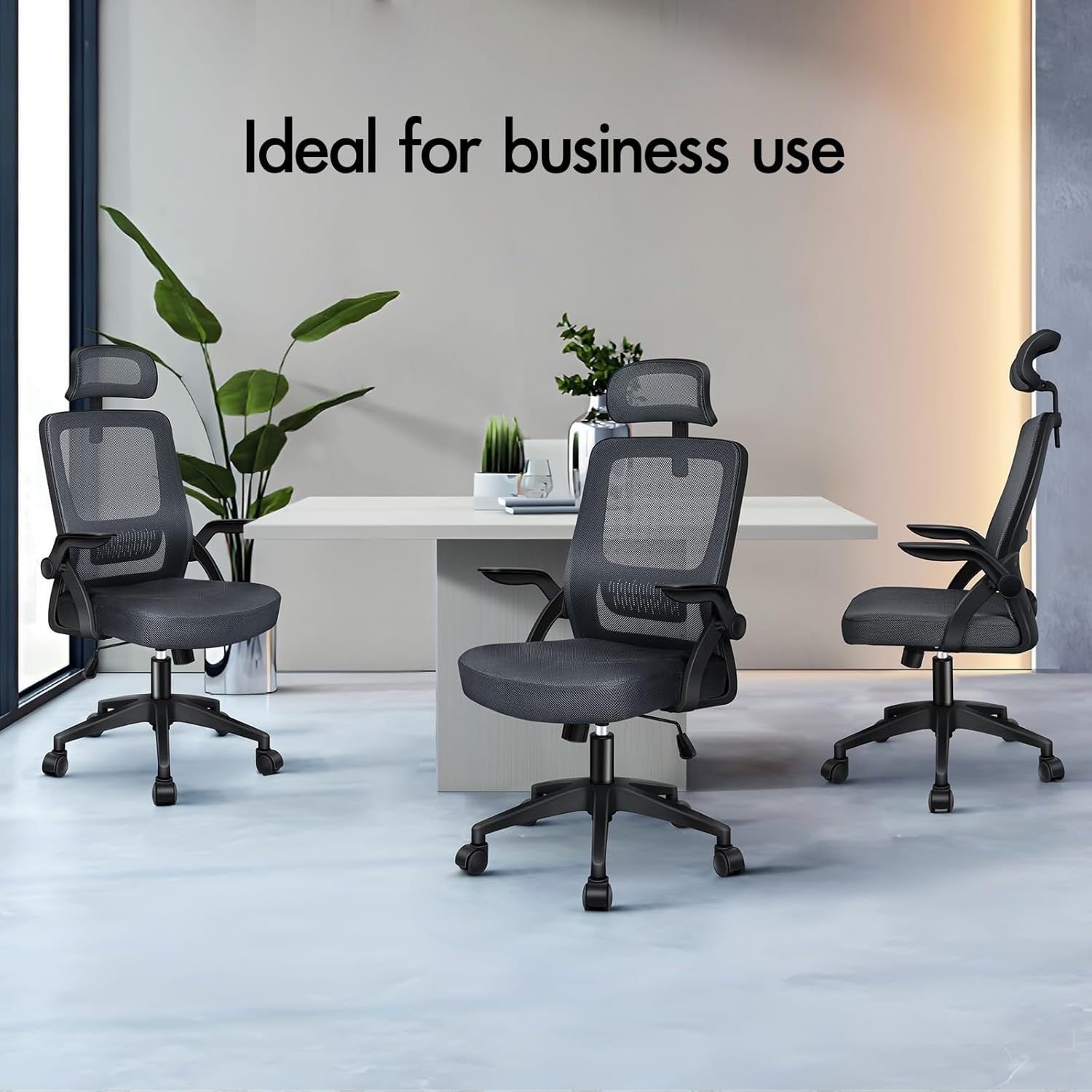Ergonomic Office Chair Mesh Back Grey Adjustable Flip Arms Lumbar Support 180KG