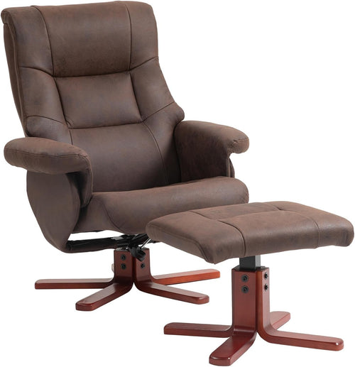 Dark Brown Recliner Armchair with Footstool Adjustable Lounge Chair for Bedroom