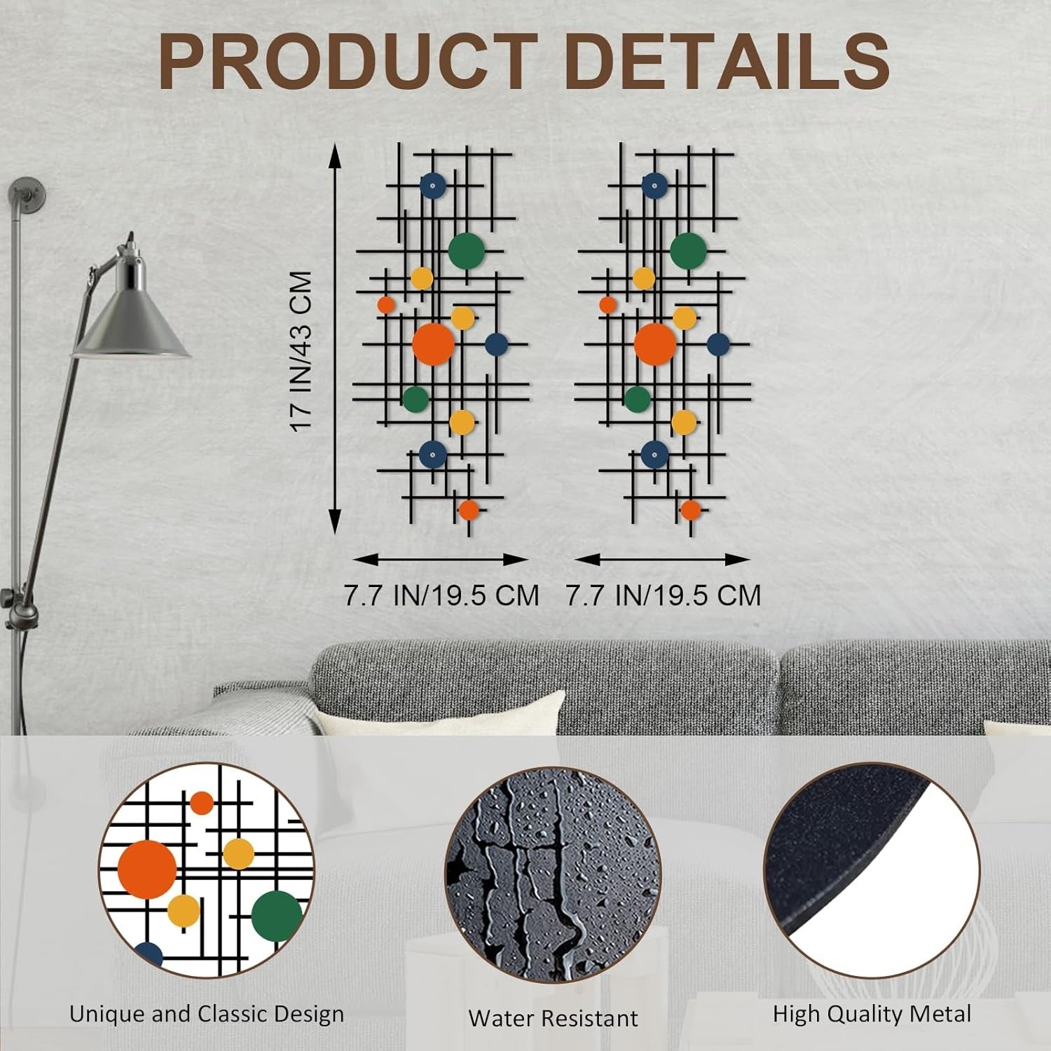 Set of 2 Geometric Metal Wall Art Modern 3D Abstract Decor