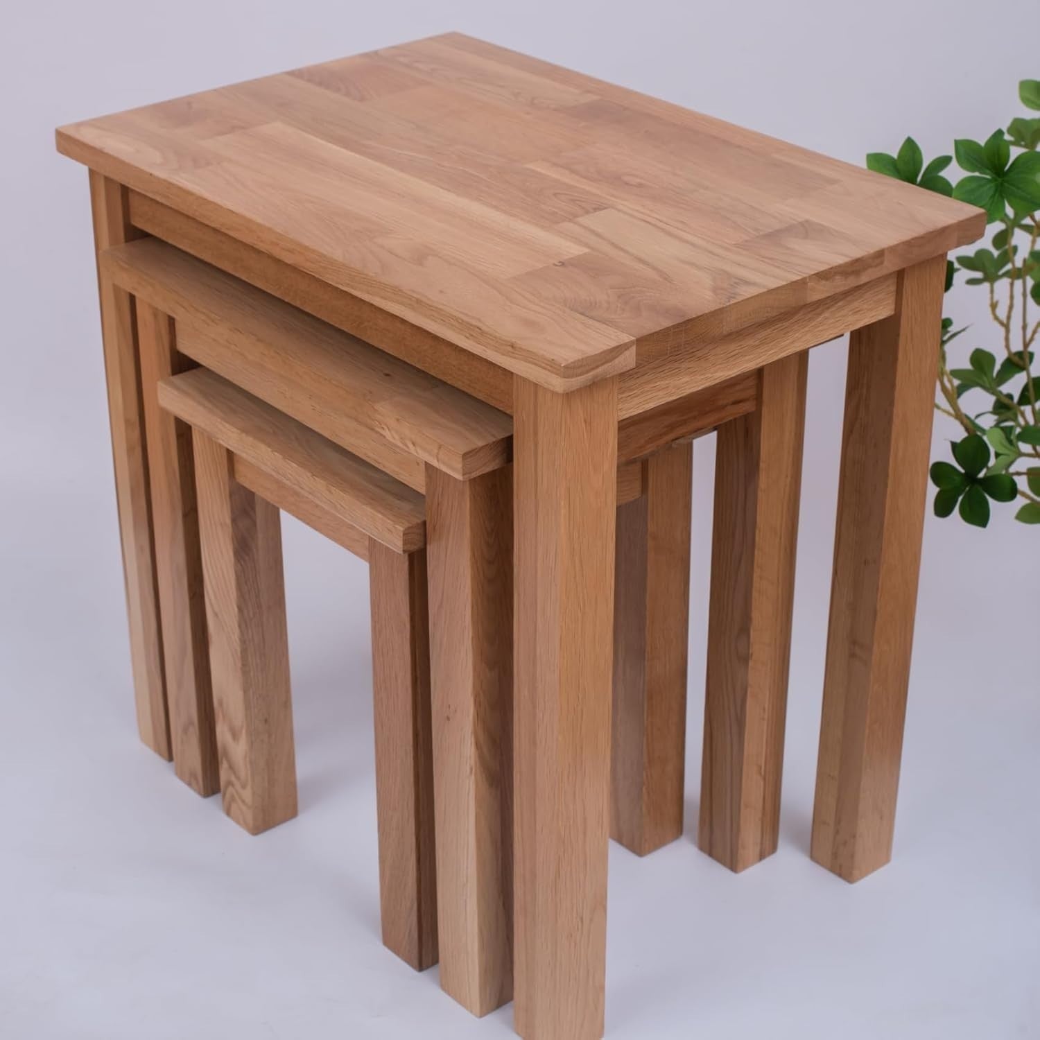 Nesting Coffee Table Set 3 Natural Wood Multi-functional Strong Durable Oak