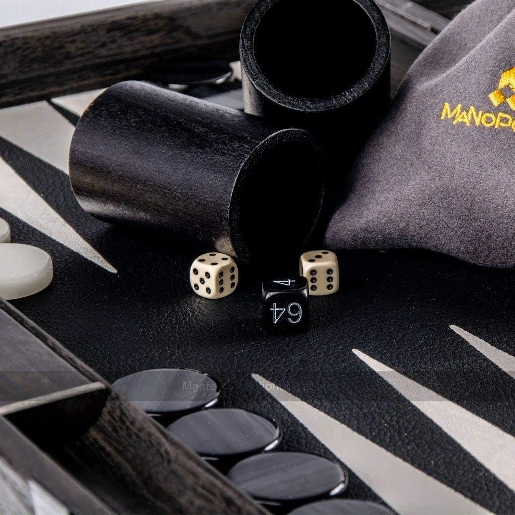 19” Luxury Black Backgammon Set Faux Leather Wooden Foldable Board
