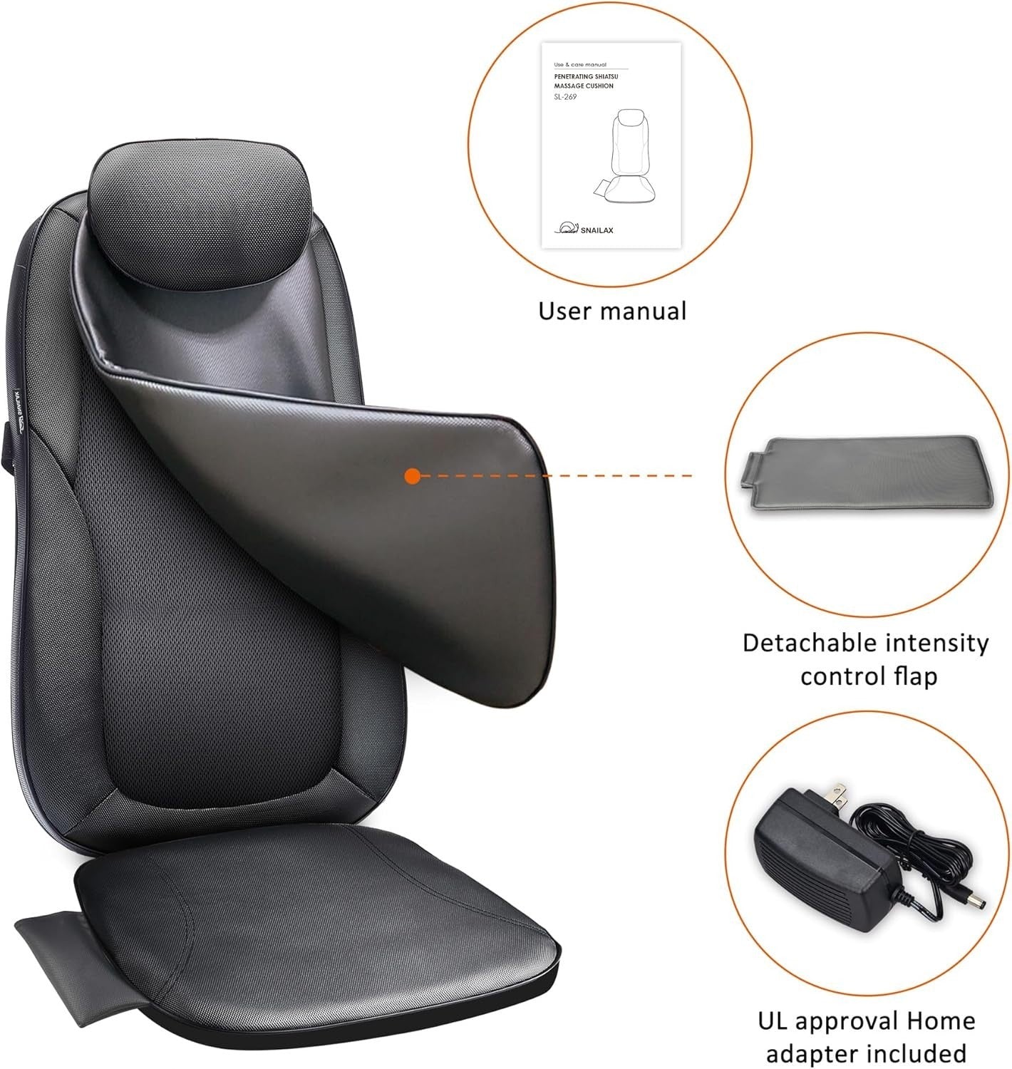 Heated Shiatsu Back Massager Chair Pad Deep Kneading for Pain Relief