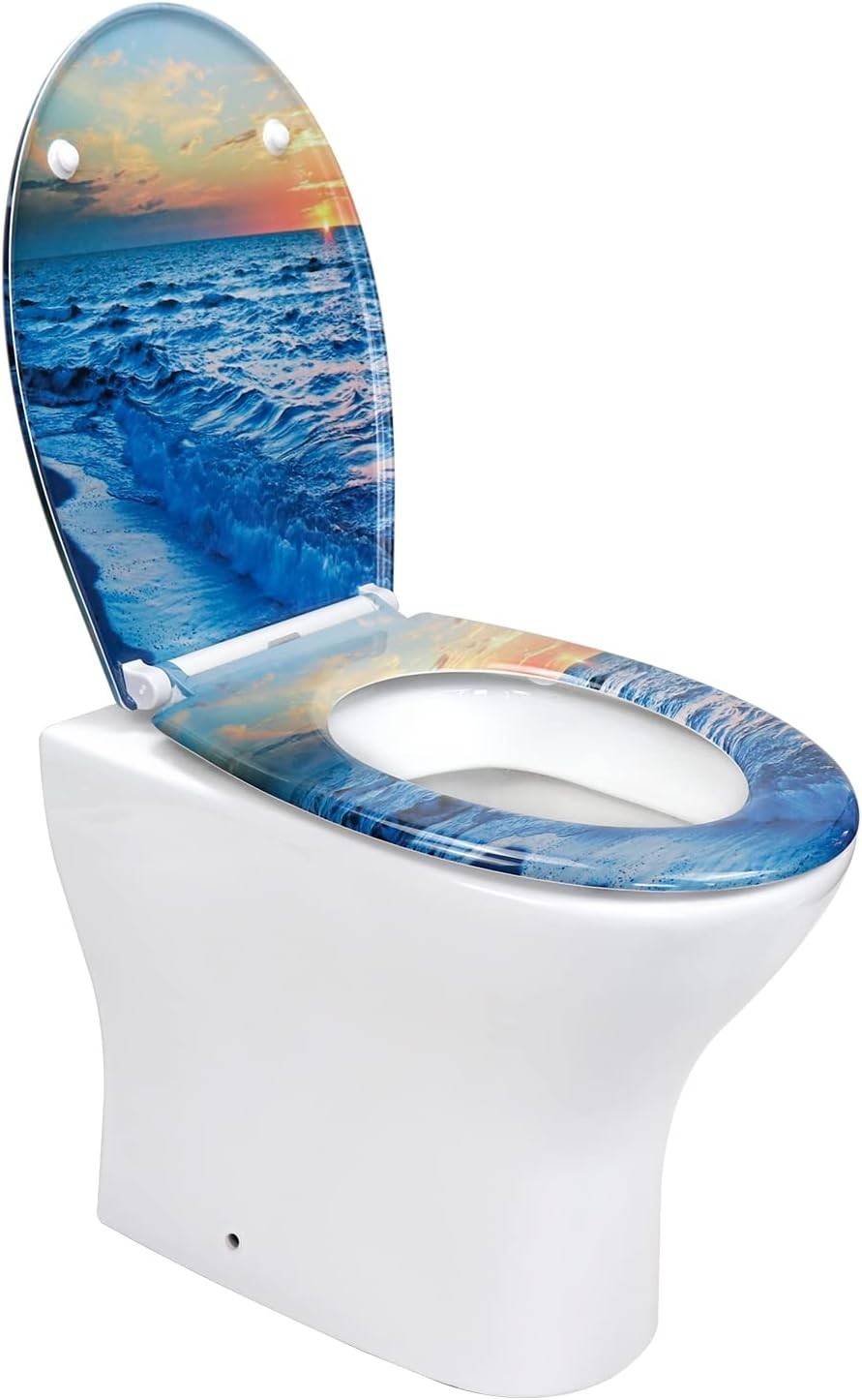 Soft Close Toilet Seat Quick Release Lid Top Fixing Duroplast Oval 45x37cm Wave
