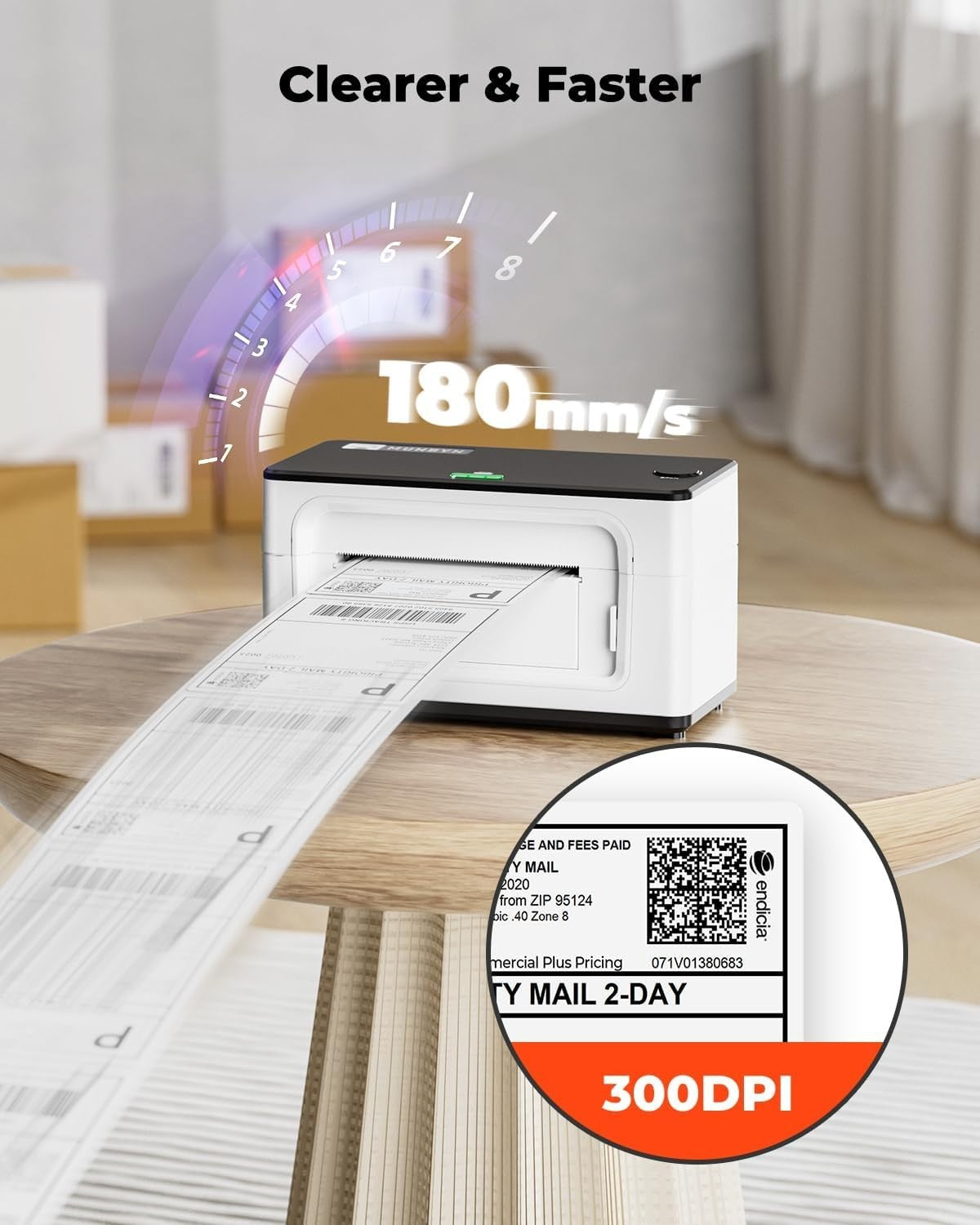 White Bluetooth 300DPI Thermal Label Printer 4x6 Shipping Business