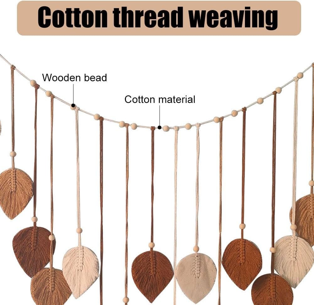 Large Boho Macrame Wall Hanging Leaf Tassel Wooden Bead Decor pink