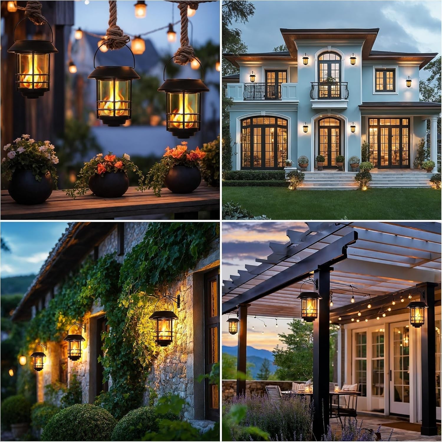 Solar Flickering Flame Lanterns 4 Pack Outdoor IP65
