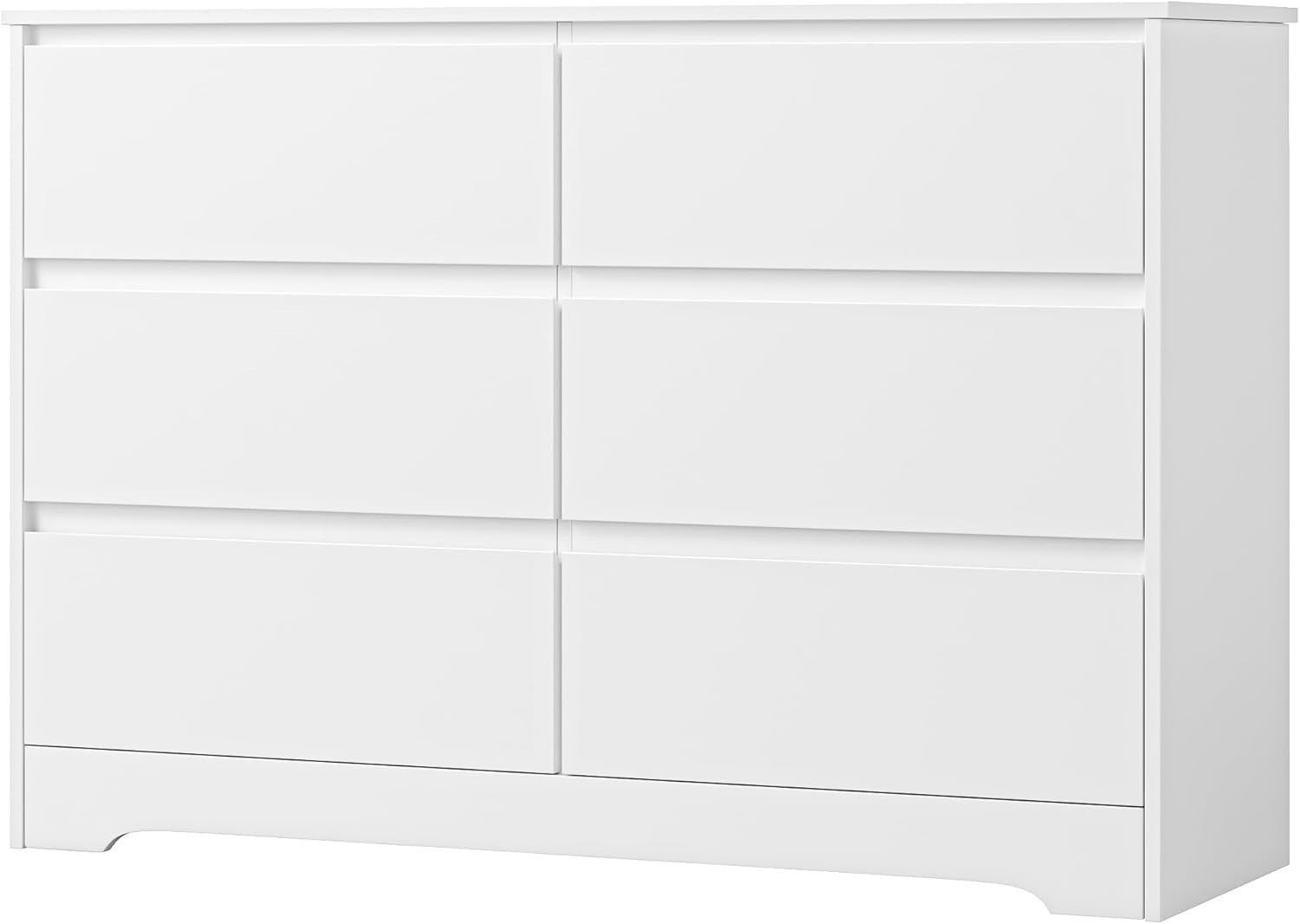 White 6 Drawer Chest Modern Wide Dresser Storage Unit Bedroom Cabinet