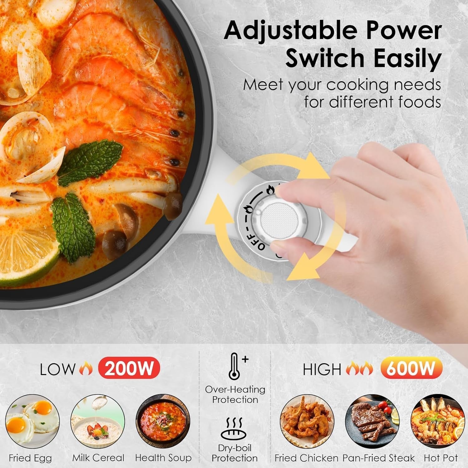 Mini Electric Hot Pot Cooker 1.7L Non-Stick Steamer Pan Travel Stove
