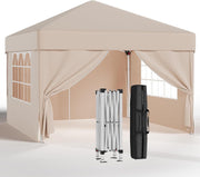 3x3M Beige Pop Up Gazebo With Removable Sidewalls Outdoor Tent