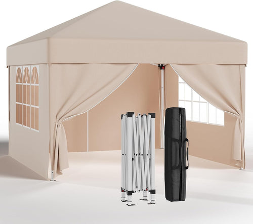3x3M Beige Pop Up Gazebo With Removable Sidewalls Outdoor Tent