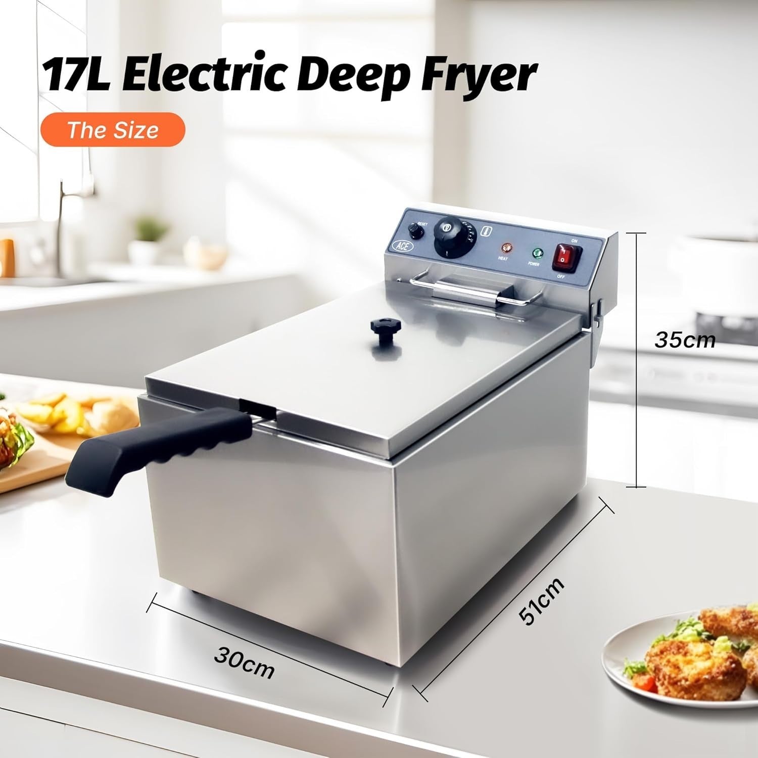 17L Commercial Deep Fat Fryer 3000W Stainless Steel Countertop
