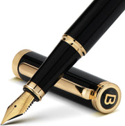 Luxury Black Fountain Pen Fine Nib Gold Finish German Ink Converter Gift