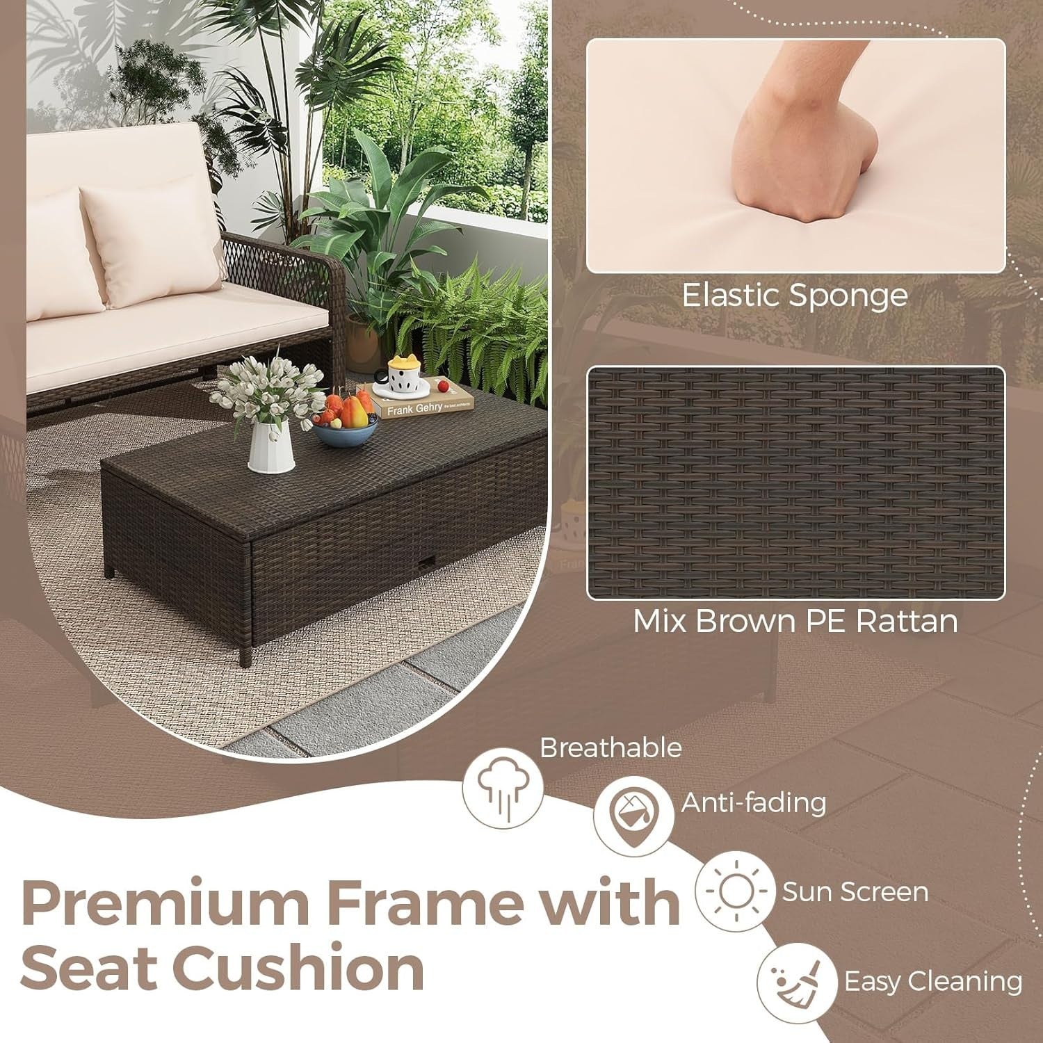 Adjustable Rattan Daybed with Storage Ottoman & Cushions – Outdoor Sofa