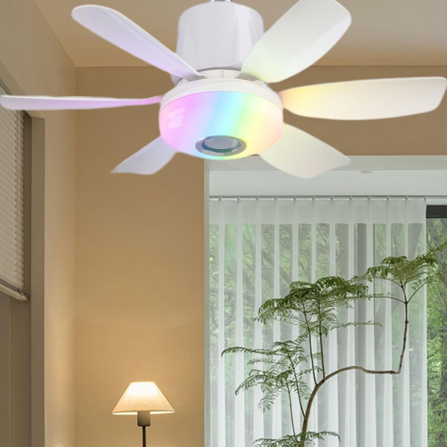 Lruvaqi 32W LED Ceiling Fan Light, 3-Speed RGB Music Fan – White