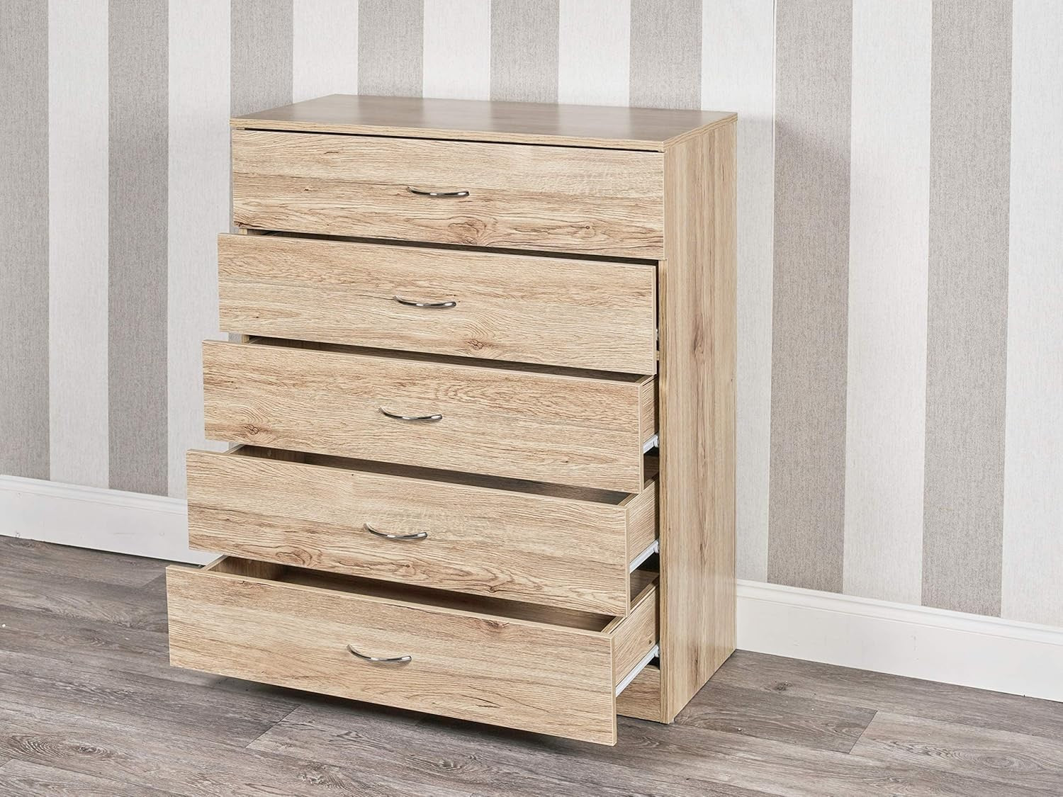 5 Drawer Chest of Drawers Oak Wood Bedroom Storage Unit Modern Tall Slim
