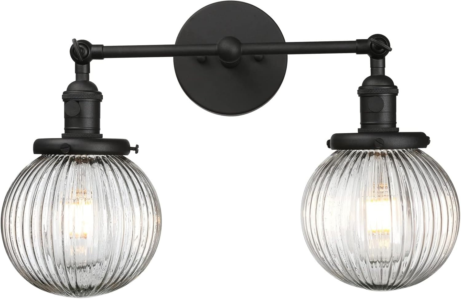 Modern Black 2-Light Glass Wall Sconce | Dimmable Bedroom & Living Room Lamp