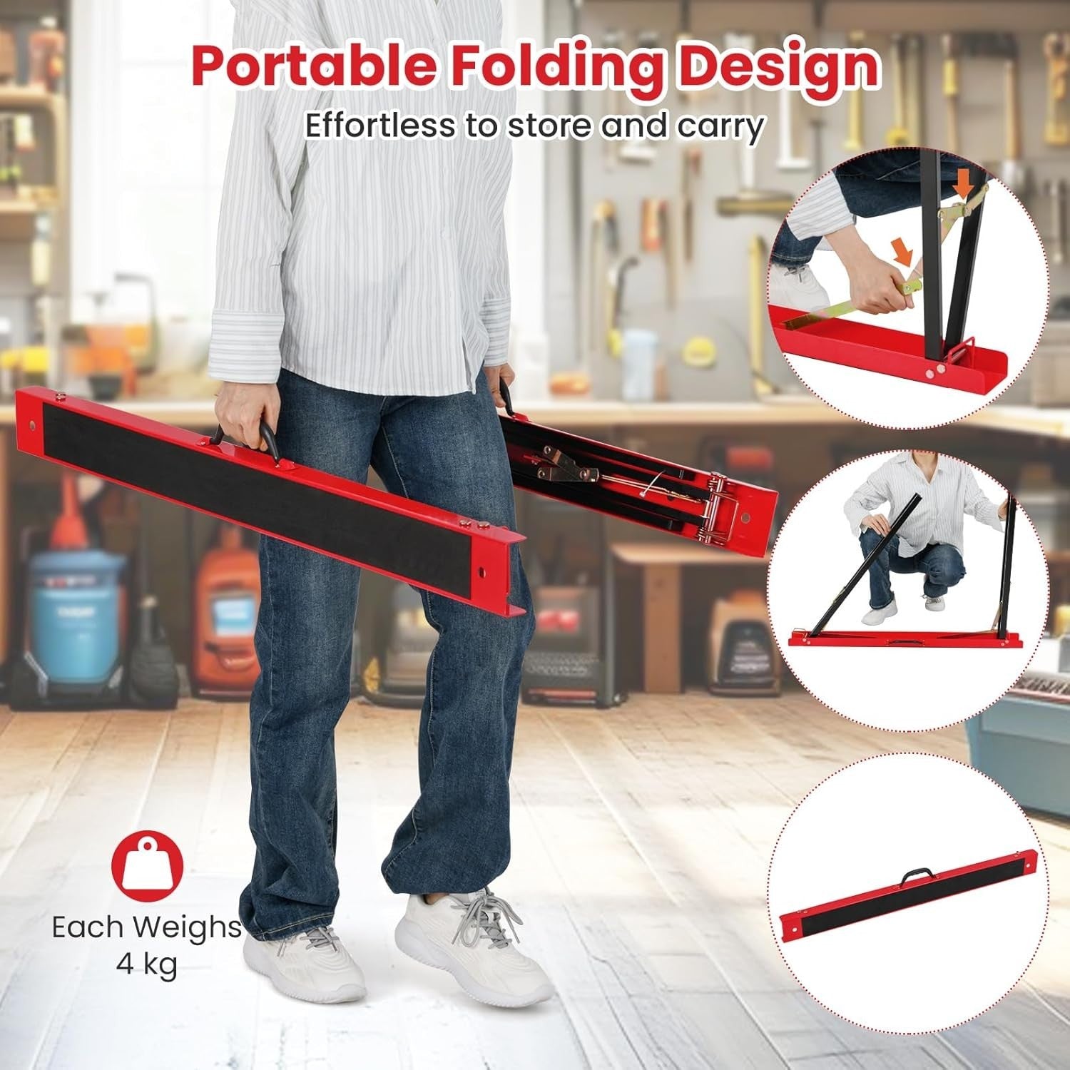 Folding Sawhorse Twin Pack Heavy Duty 375kg Non-Slip Metal Trestle Stands
