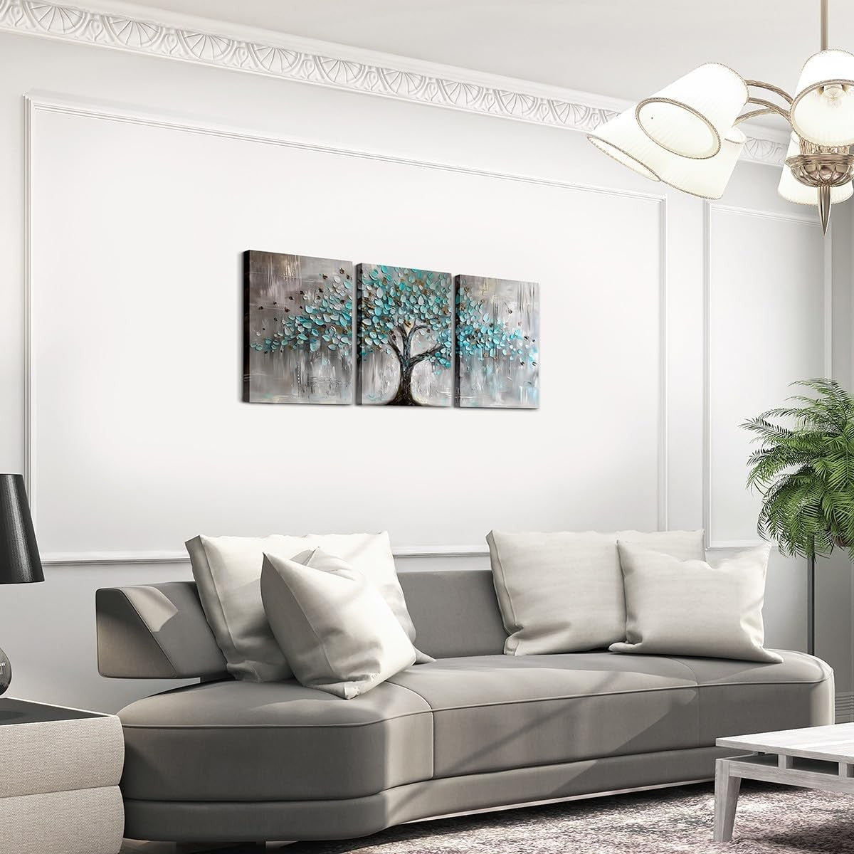 Tree of Life Canvas Wall Art Set 3 Blue Gray Modern Nature Prints