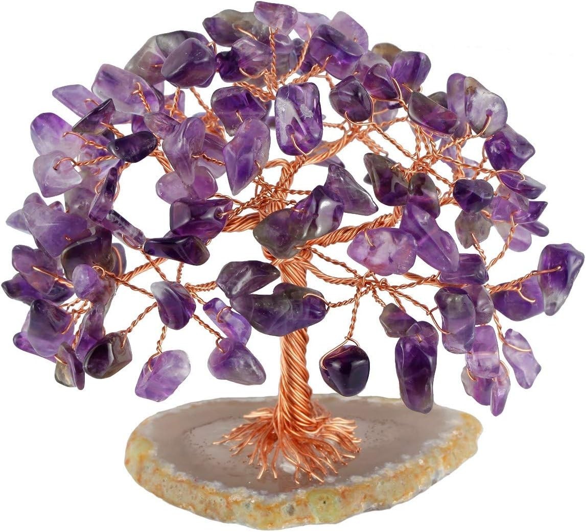 Natural Amethyst Gemstone Money Tree Ornament Healing Crystal Decor Gift