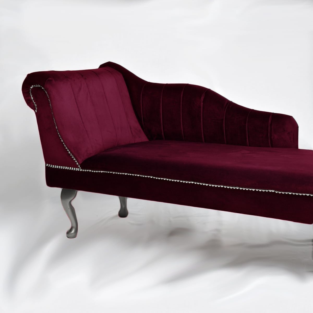 Velvet Chaise Lounge Left Hand Tufted Accent Sofa Chair Wine 133cm