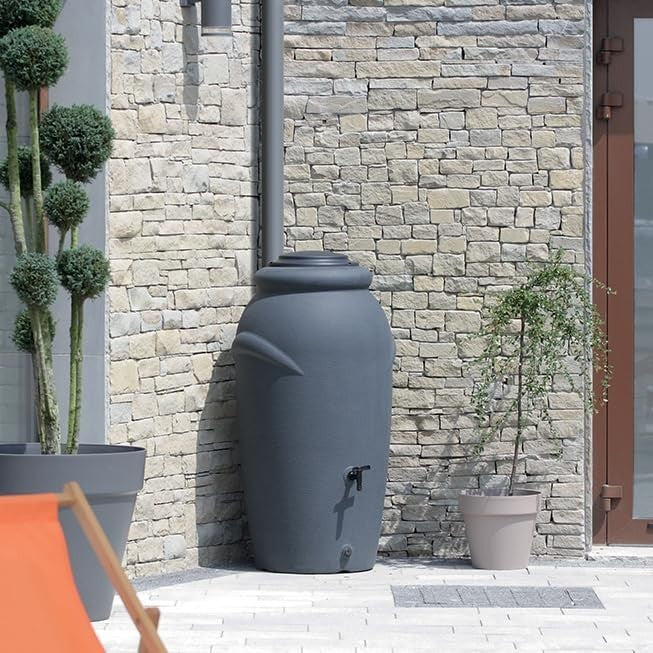 210L Grey Garden Water Butt with Tap & Complete Connection Kit