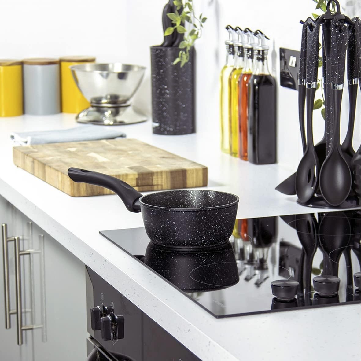 16cm Black Non Stick Milk Pan with Cool Touch Handle Induction Safe