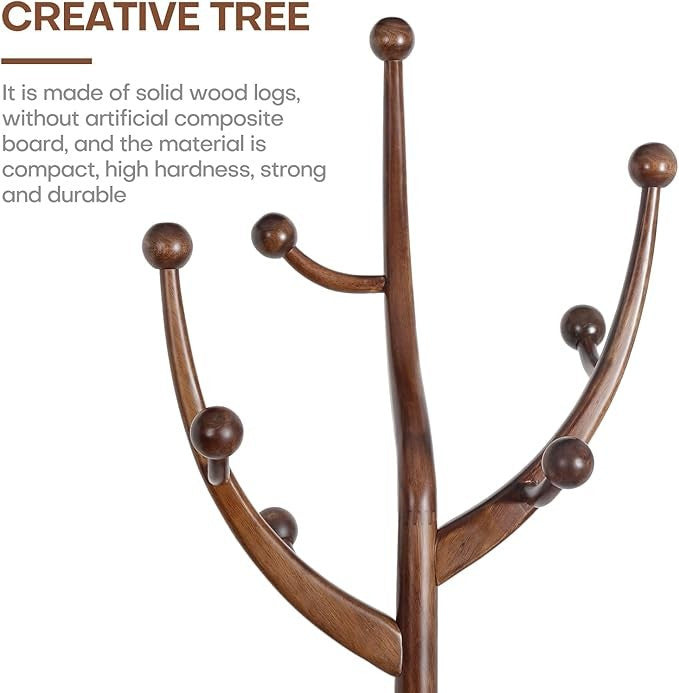 Solid Wood Coat Rack Stand 180cm Tree Design Hall Stand Walnut Finish