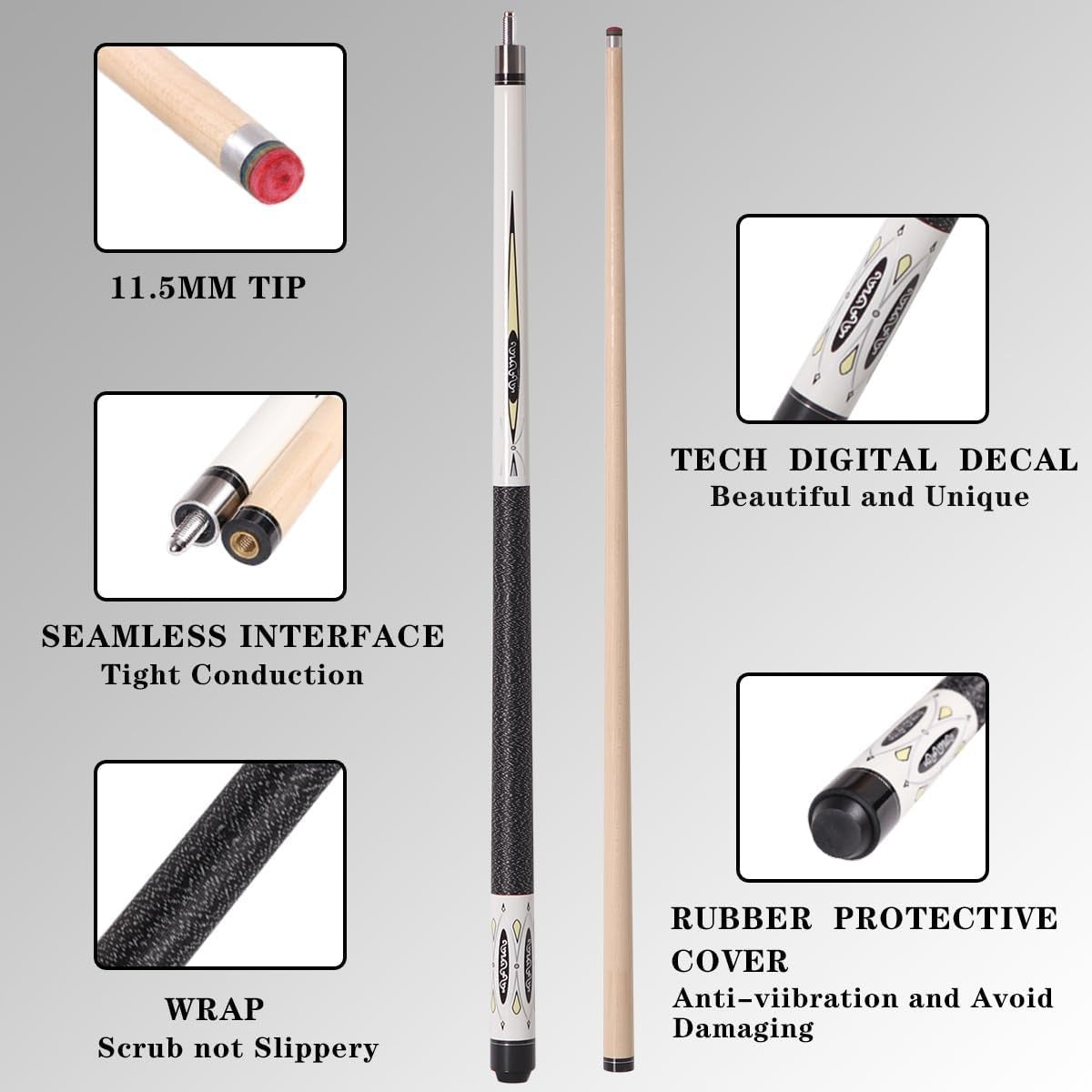 58in Low Deflection Pool Cue 2pc Canadian Maple 10mm–13mm Tips