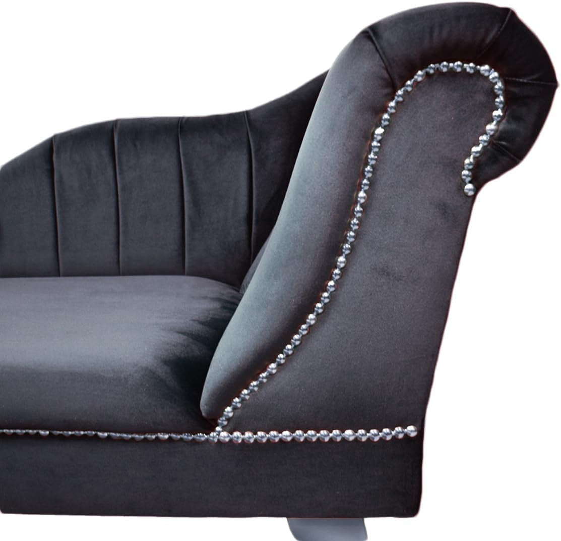 Velvet Chaise Lounge Right Hand Tufted Accent Sofa Chair Grey 133cm