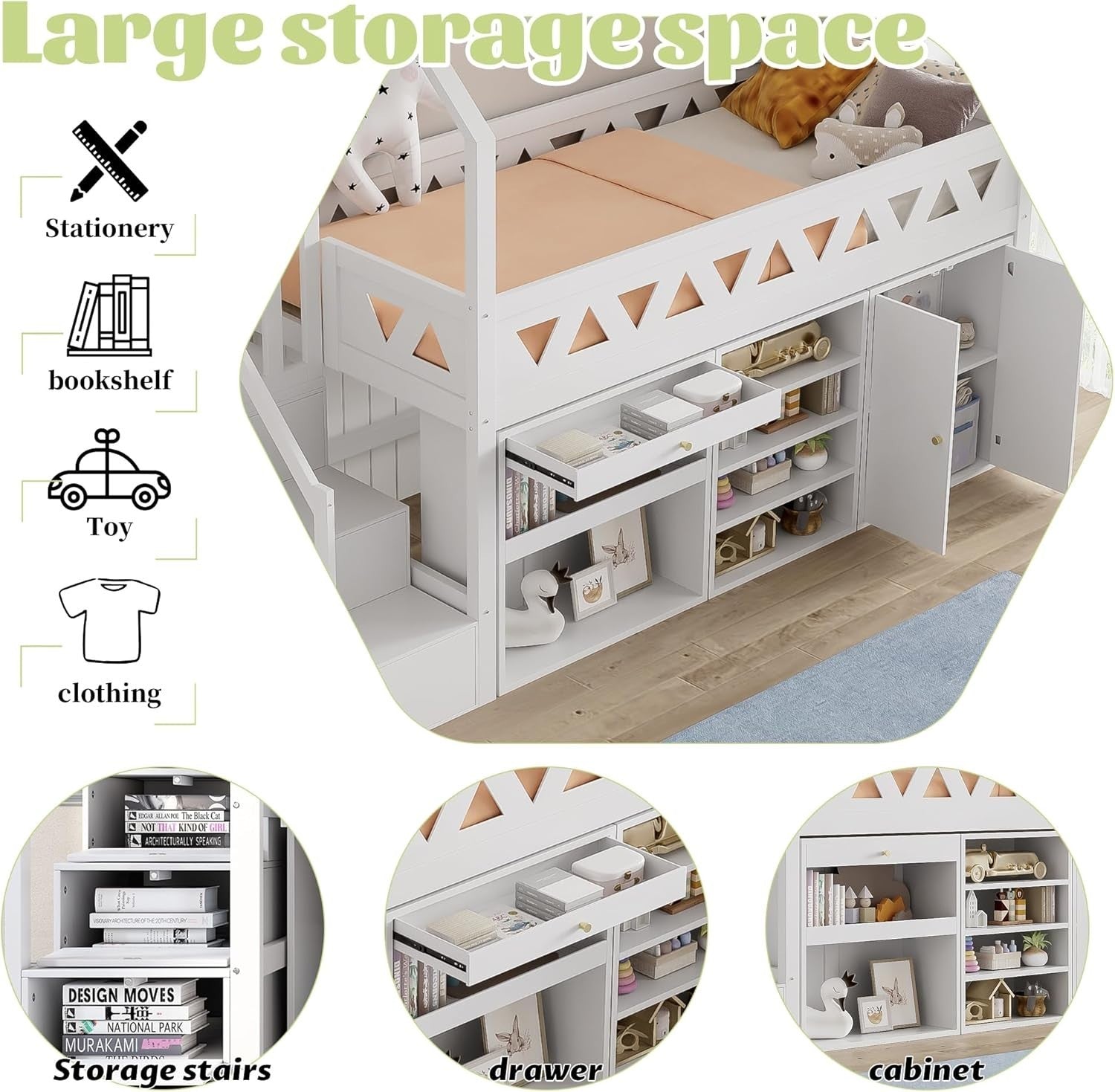 Kids Cabin Bed Slide Stairs Storage Drawers Wardrobe Loft Bunk Frame