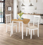 Small White Folding Dining Table Set Round Drop Leaf Table with 2 Chairs