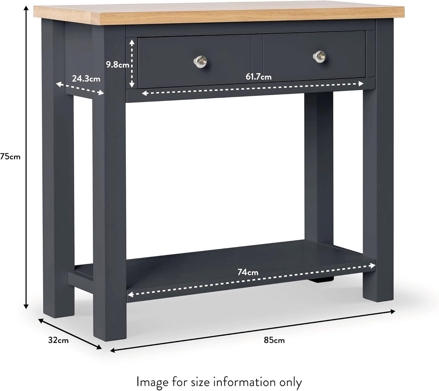 Wide Painted Oak Console Table with 2 Drawers & Lower Shelf, Hallway