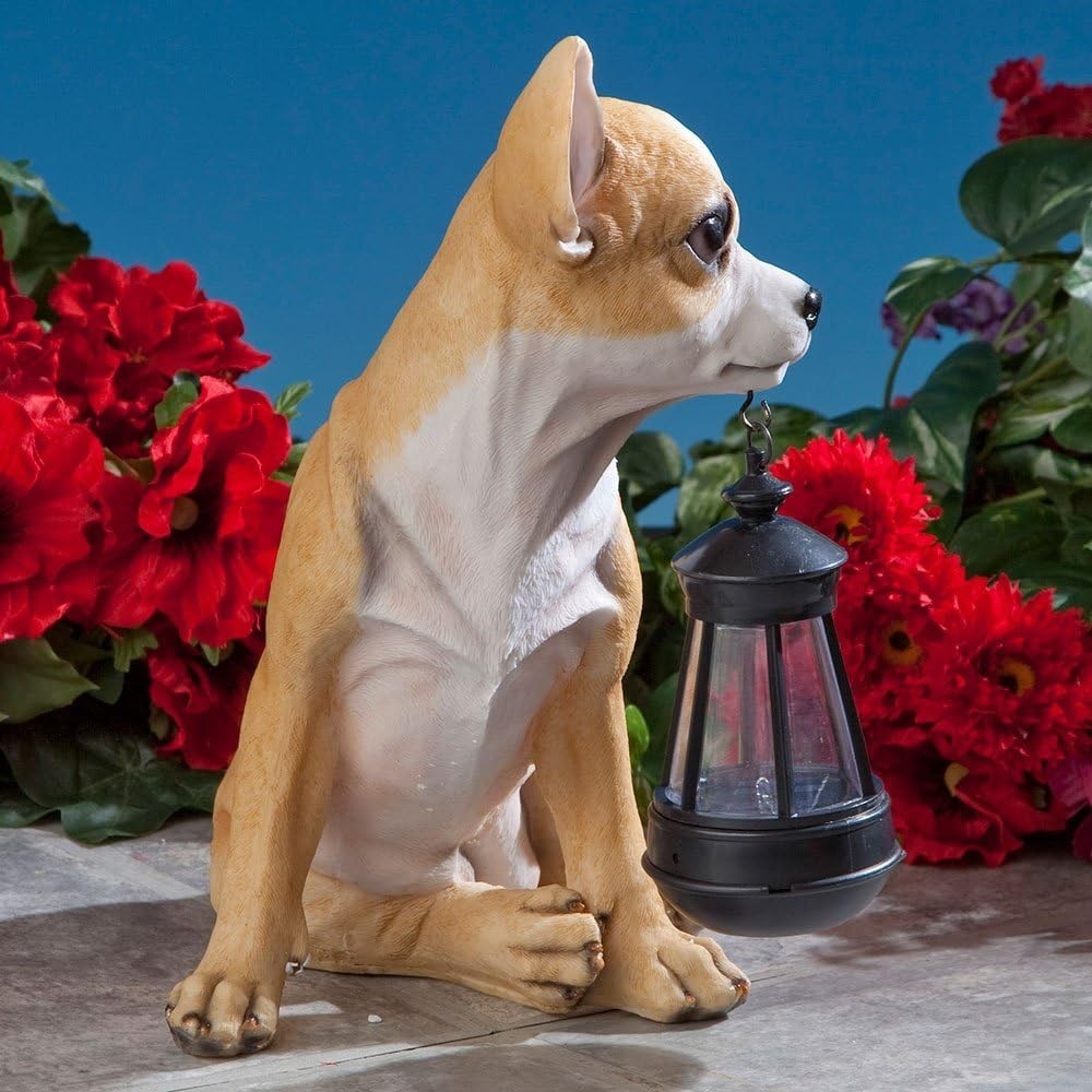 Dog Solar Lantern Statue Chihuahua Resin Garden Light LED