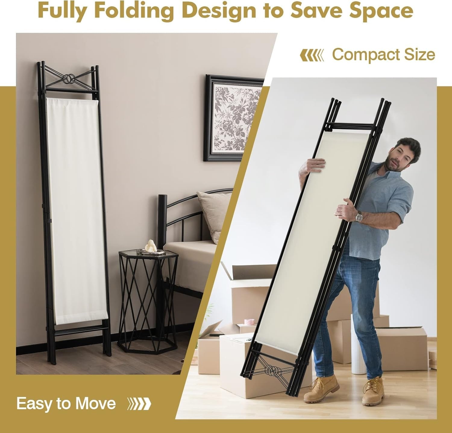 4 Panel White Folding Room Divider Privacy Screen Partition for Bedroom Office
