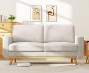 Grey Corduroy 2 Seater Sofa 172cm Deep Seat Solid Wood Frame Spring Cushions