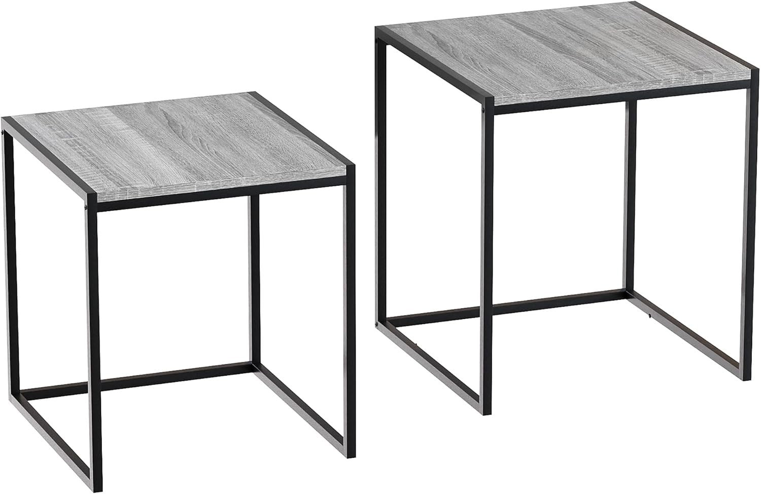 2x Grey Industrial Nesting Tables Set Metal Frame Engineered Wood Side End Coffe