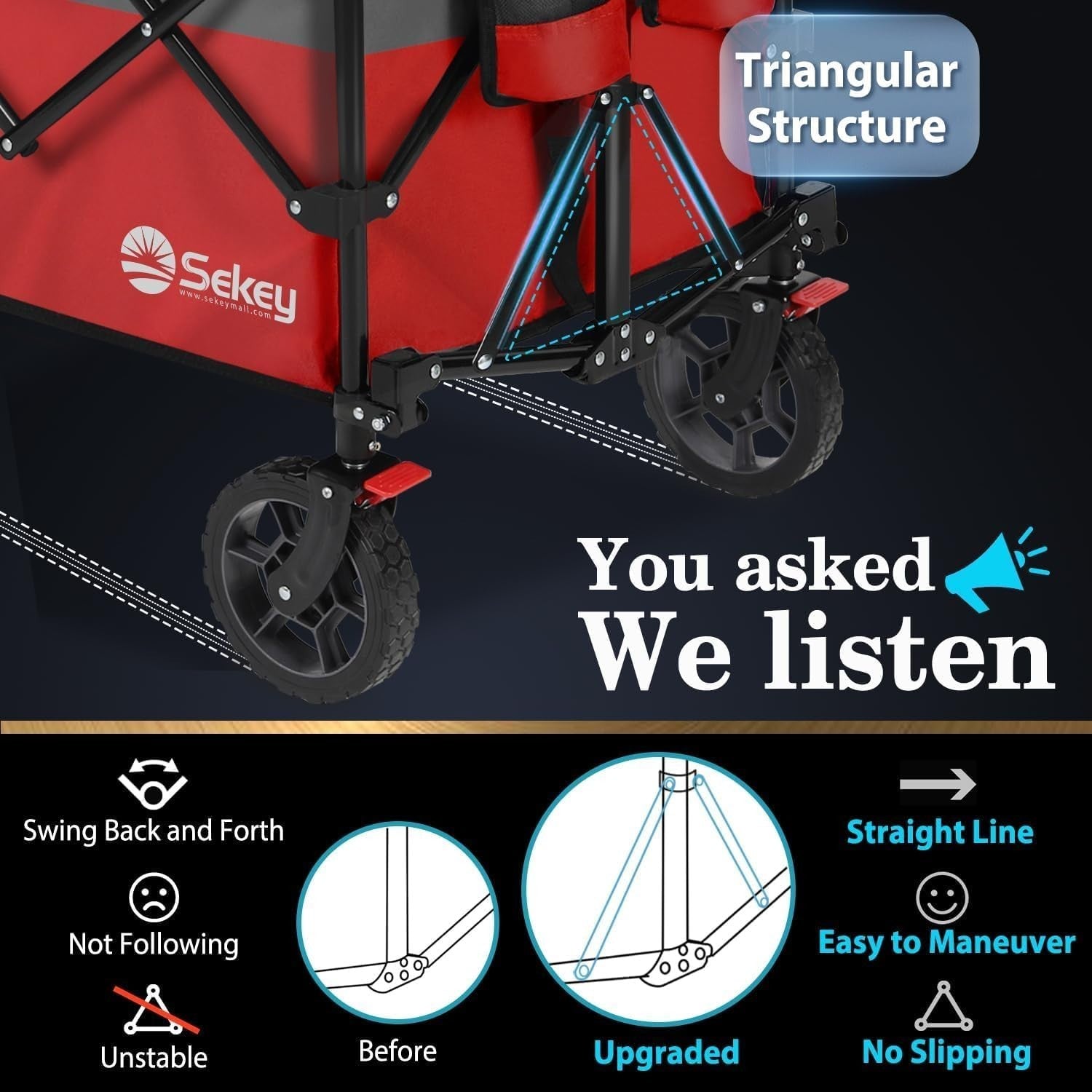 Red Heavy Duty 200L Folding Festival Trolley All-Terrain Wagon 150kg Capacity