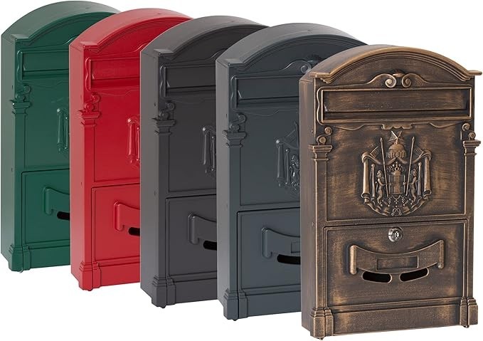 Wall Mounted Red Aluminium Mailbox DIN A4 Lockable Weatherproof Secure Post Box