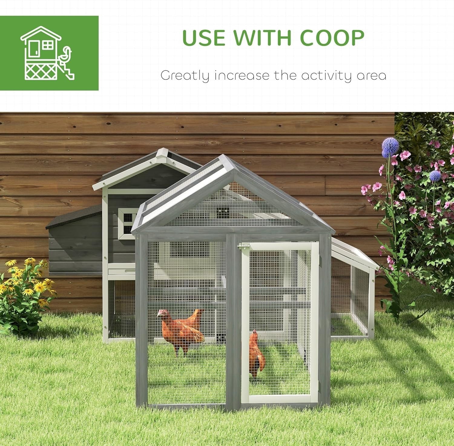 Grey Wooden Chicken Run Outdoor Modular Pet Enclosure Lockable 1–3 Hens