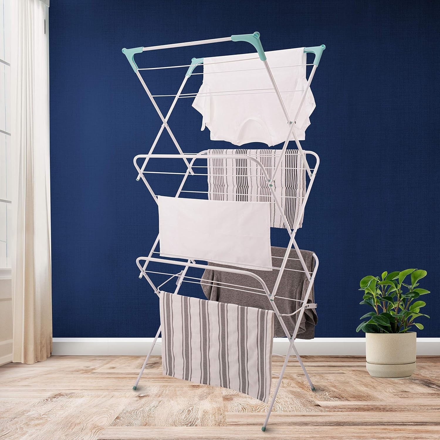 3 Tier Clothes Folding Laundry Drying Rack Indoor Outdoor Space Saving