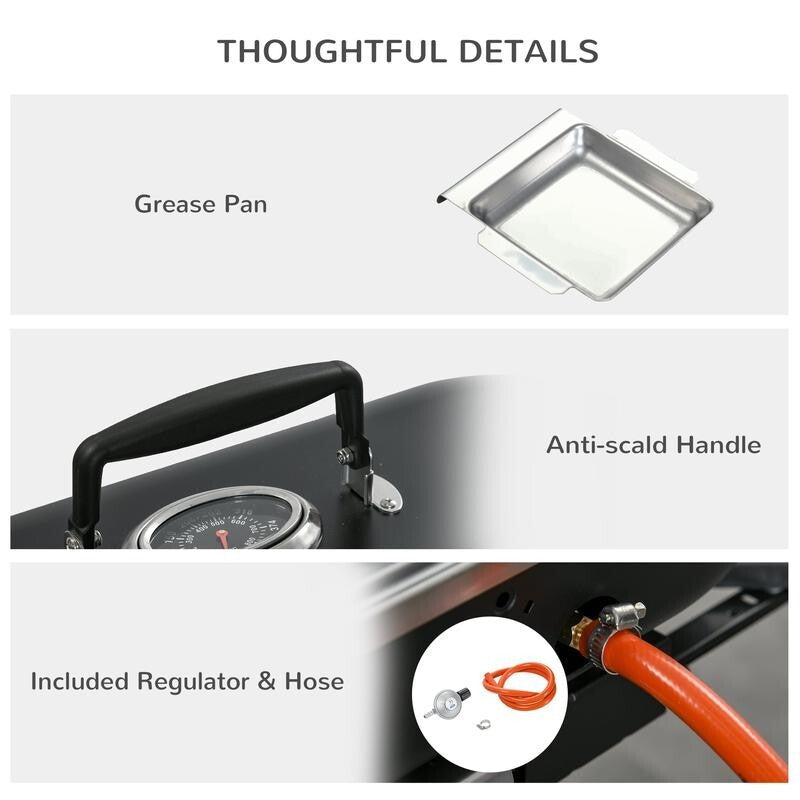 Foldable Tabletop Gas BBQ Grill 2 Burner w/ Lid, Thermometer, Regulator