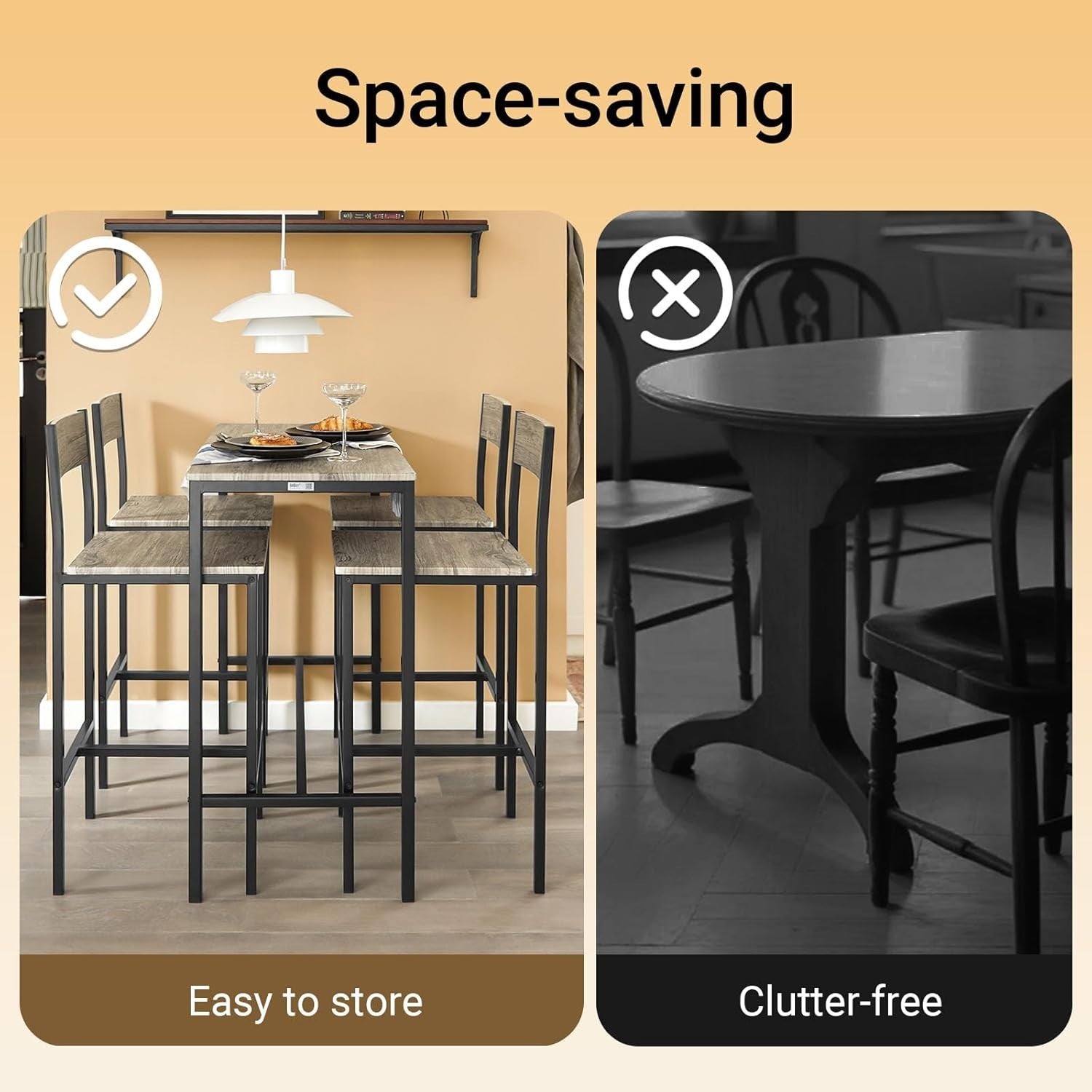 5-Piece Breakfast Bar Table Set w/ 4 Stools Industrial Dining Set Black Natural